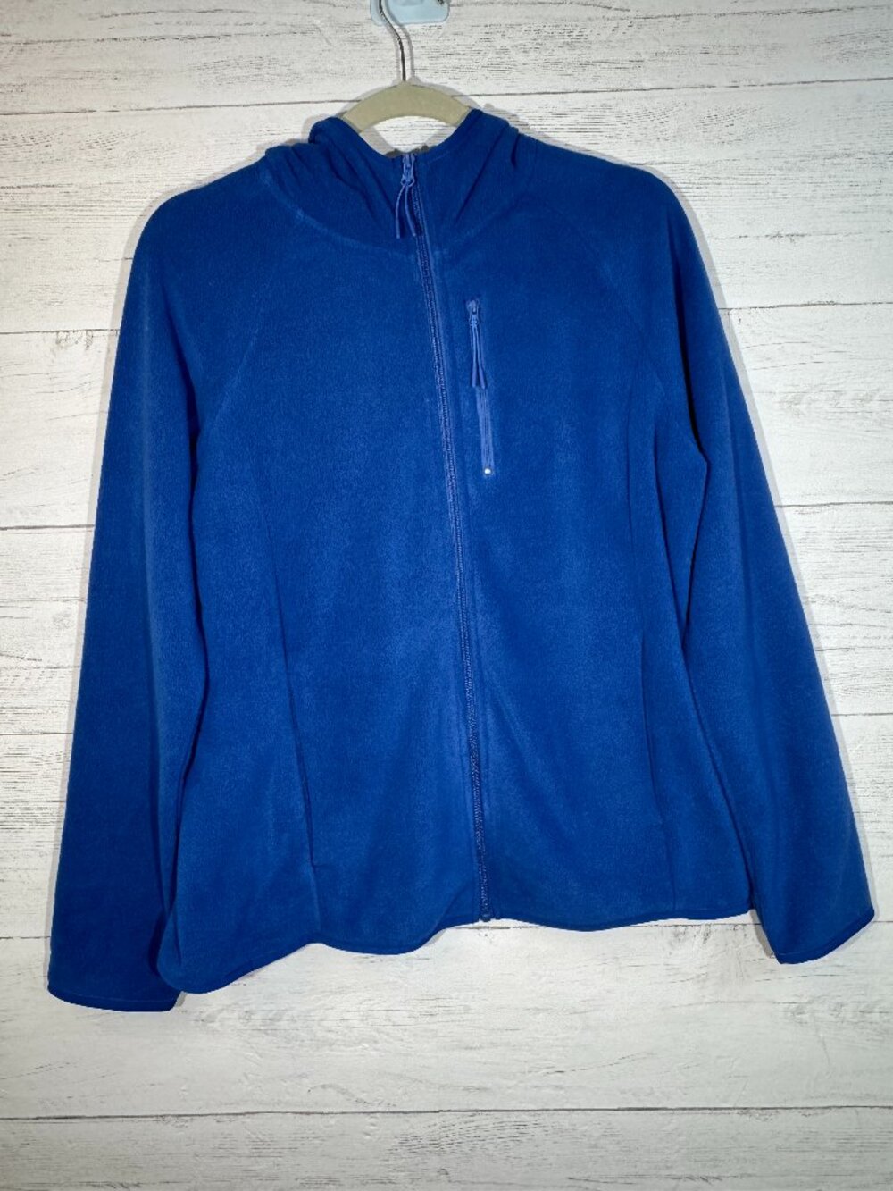Land's End Powder Fleece Full Zip Hooded Jacket in Marine Blue